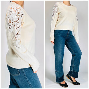 Theory Womans NEW Sweater Cream Sweater S/P Lace Wool Blend